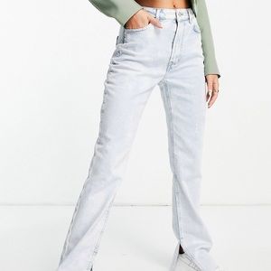 Split hem light wash jeans